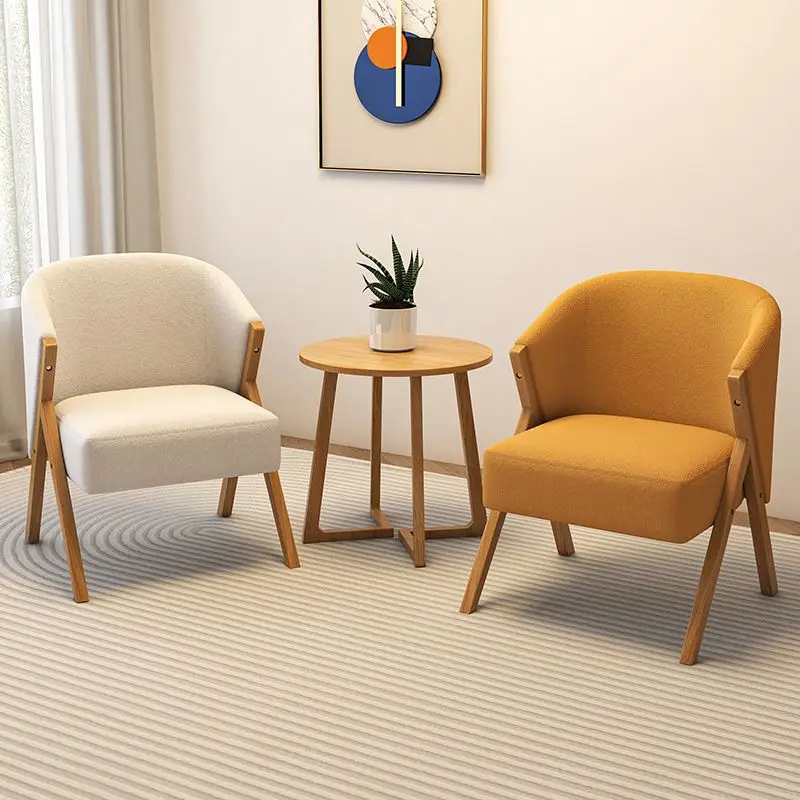 Upholstered Barrel Chair in Apricot Color/Dove Grey/Yellow for Drawing Room with Arms, Fino Base, Fixed Back and Cushion in Foam