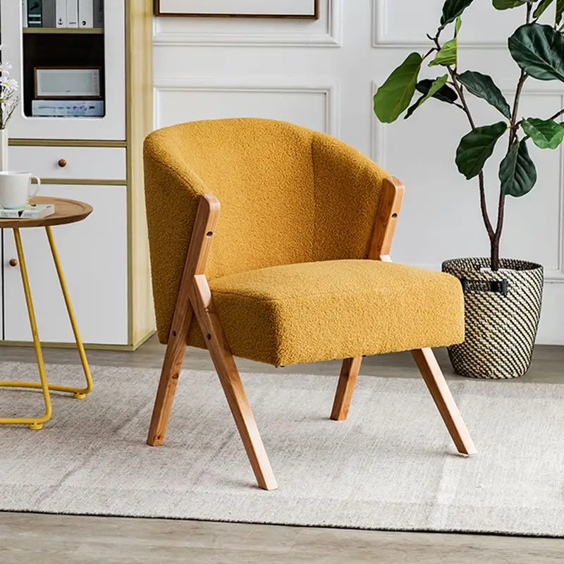 Upholstered Barrel Chair in Apricot Color/Dove Grey/Yellow for Drawing Room with Arms, Fino Base, Fixed Back and Cushion in Foam - Image 4