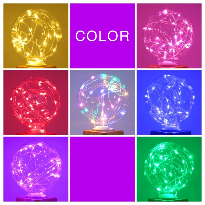 LED Edison String Night Light Bulb E27 110V 220V G95 Colorful Round Globe Glass RGB Copper Wire Bulb Home Decor Holiday Lamp - Image 3