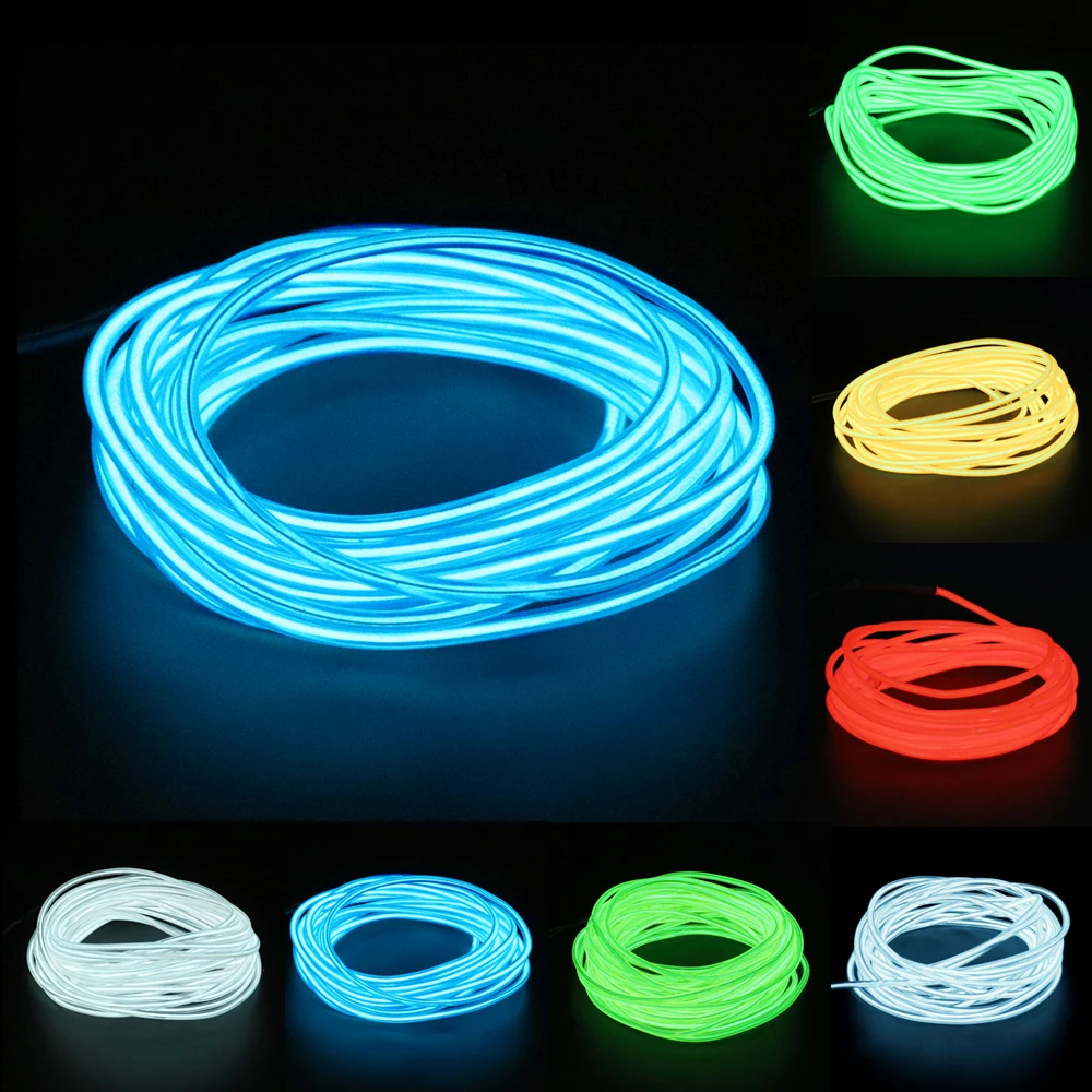 1m 3m 5m Glow EL Wire LED Neon Light Flexible 3V AA Battery powered LED Rope Tube Sewable Tagled Lamp Clothing Dance Car Decor - Image 5