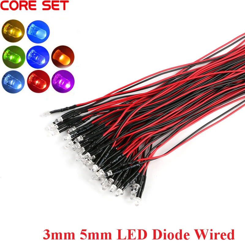 5Pcs 5mm 3mm 5mm Light Emitting Diode LED Wired Lamp Bead Model For Decorative Toy Indicator 5V~12V LED DIY Kit 20CM Length NEW