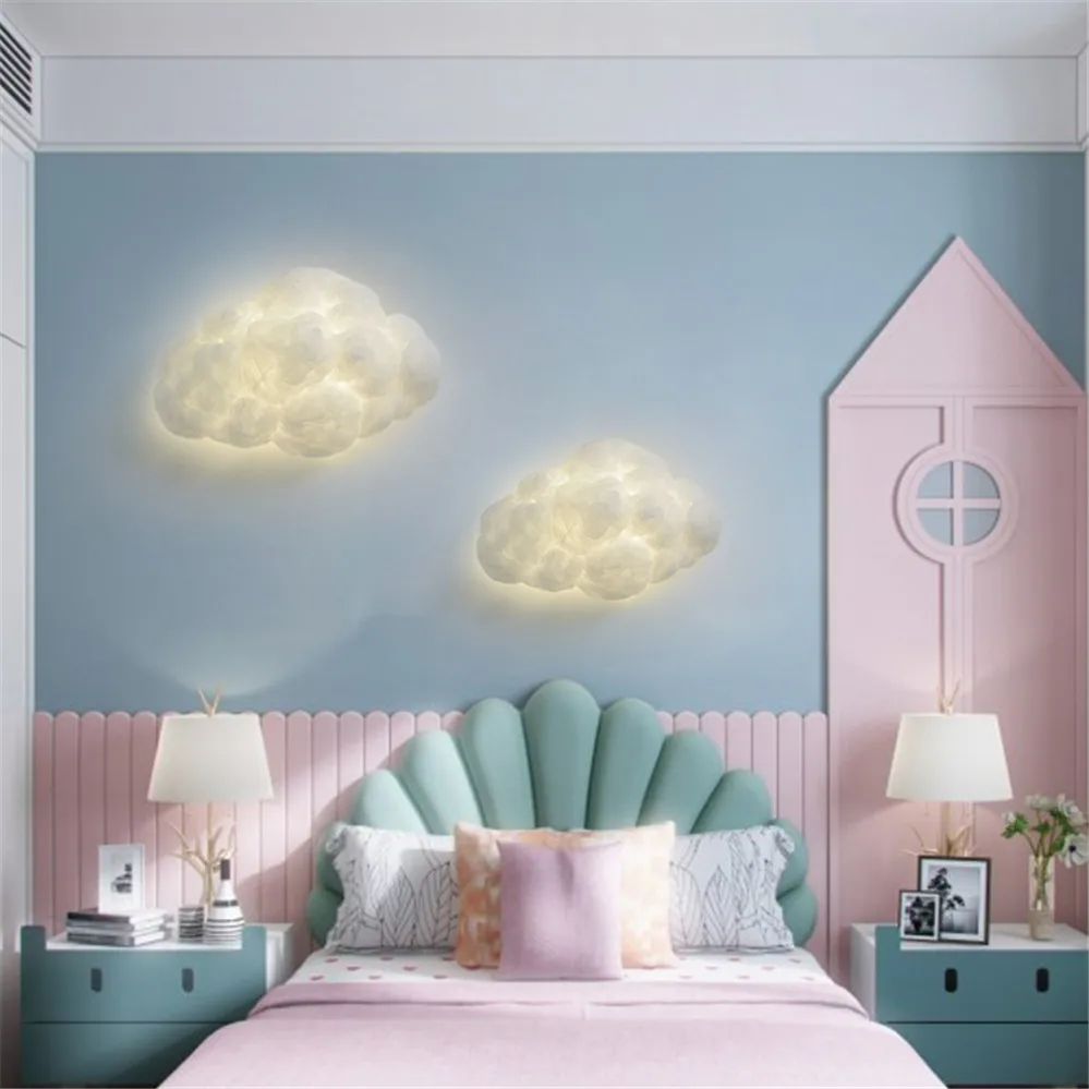 Nordic Imitation Silk Cloud Led Wall Lamp Creative Children Bedroom Bedside Lamps Kids Home Deco Wall Sconce Light Fixture E27 - Image 4