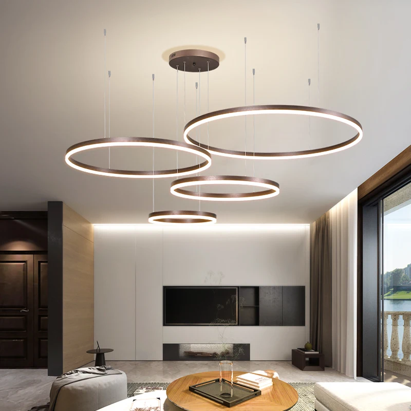 2024 Modern Led Chandelier Home Lighting Brushed Rings Ceiling Mounted Chandelier Lighting Hanging Lamp Gold&Coffee color - Image 2