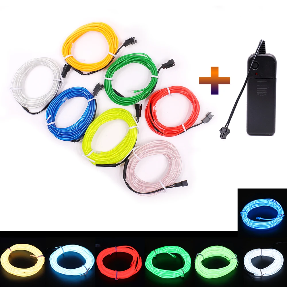 1m 3m 5m Glow EL Wire LED Neon Light Flexible 3V AA Battery powered LED Rope Tube Sewable Tagled Lamp Clothing Dance Car Decor - Image 3