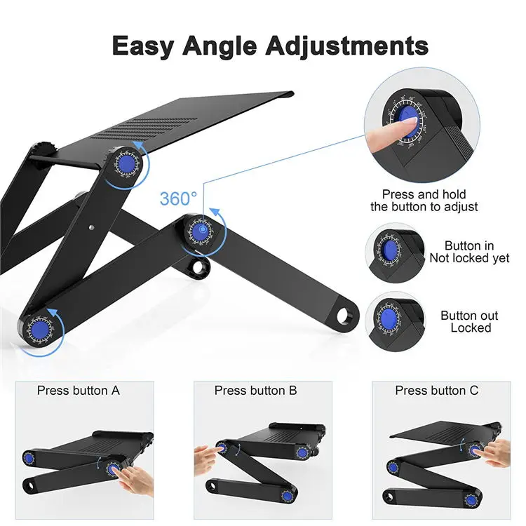 Adjustable Aluminum Computer PC Desk, Portable Laptop Table Stand, Home Bed, Office Laptop Holder with Mouse Pad, 360 Degree - Image 3