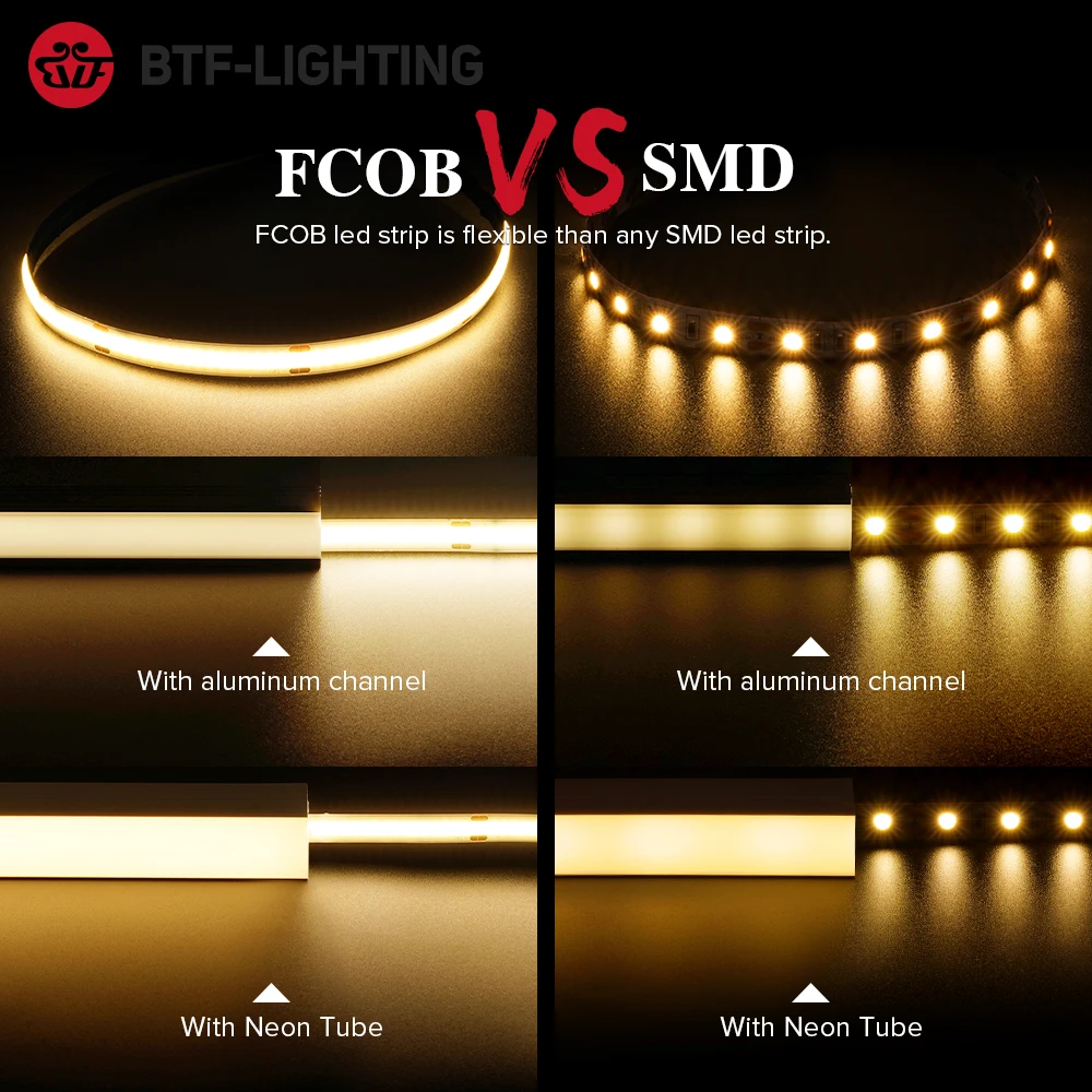 FCOB LED Strip Light 336 480 528 LED High Density Flexible FOB COB Led Light RA90 Warm Nature Cool White Linear Dimmable 12V 24V - Image 2