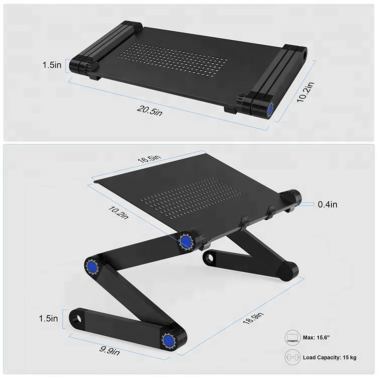 Adjustable Aluminum Computer PC Desk, Portable Laptop Table Stand, Home Bed, Office Laptop Holder with Mouse Pad, 360 Degree - Image 6