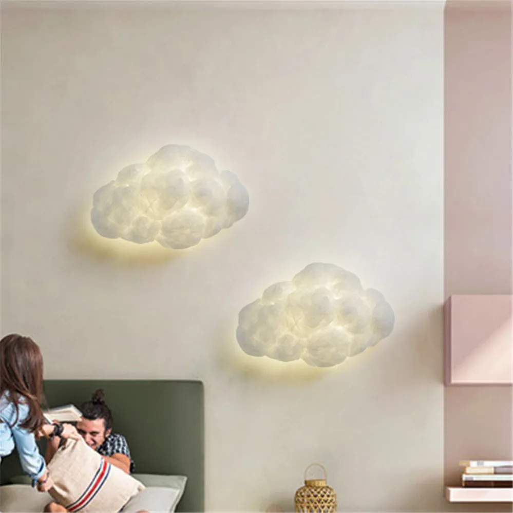 Nordic Imitation Silk Cloud Led Wall Lamp Creative Children Bedroom Bedside Lamps Kids Home Deco Wall Sconce Light Fixture E27 - Image 2