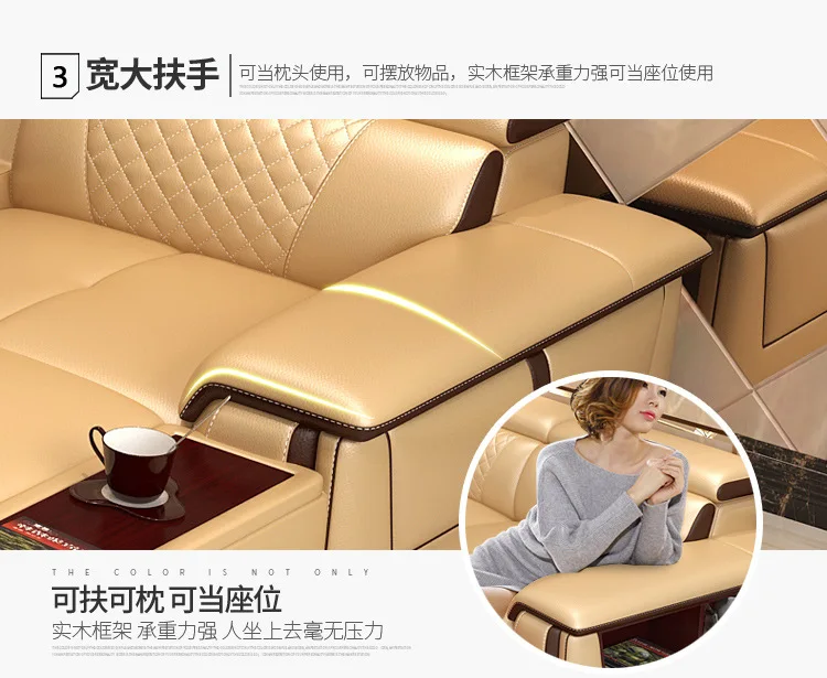 Living Room Sofa set furniture real genuine cow leather sofa recliner speaker bluetooth puff asiento muebles de sala canape cama - Image 3