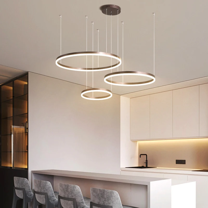 2024 Modern Led Chandelier Home Lighting Brushed Rings Ceiling Mounted Chandelier Lighting Hanging Lamp Gold&Coffee color - Image 4