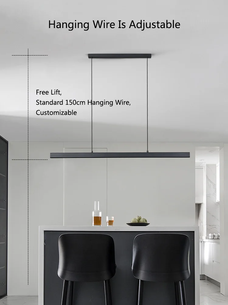 Designer dining room chandelier simple modern Nordic dining table bar table lamp minimalist led long office chandelier - Image 4