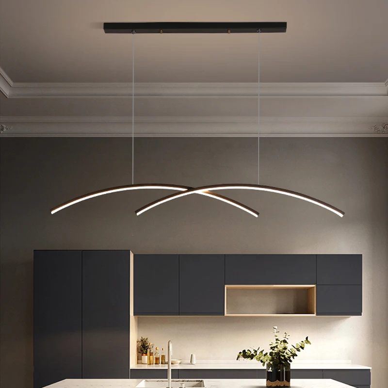 Dining table room bar table chandelier Nordic restaurant lustre minimalist long lines light luxury modern Hanging lamps led - Image 5