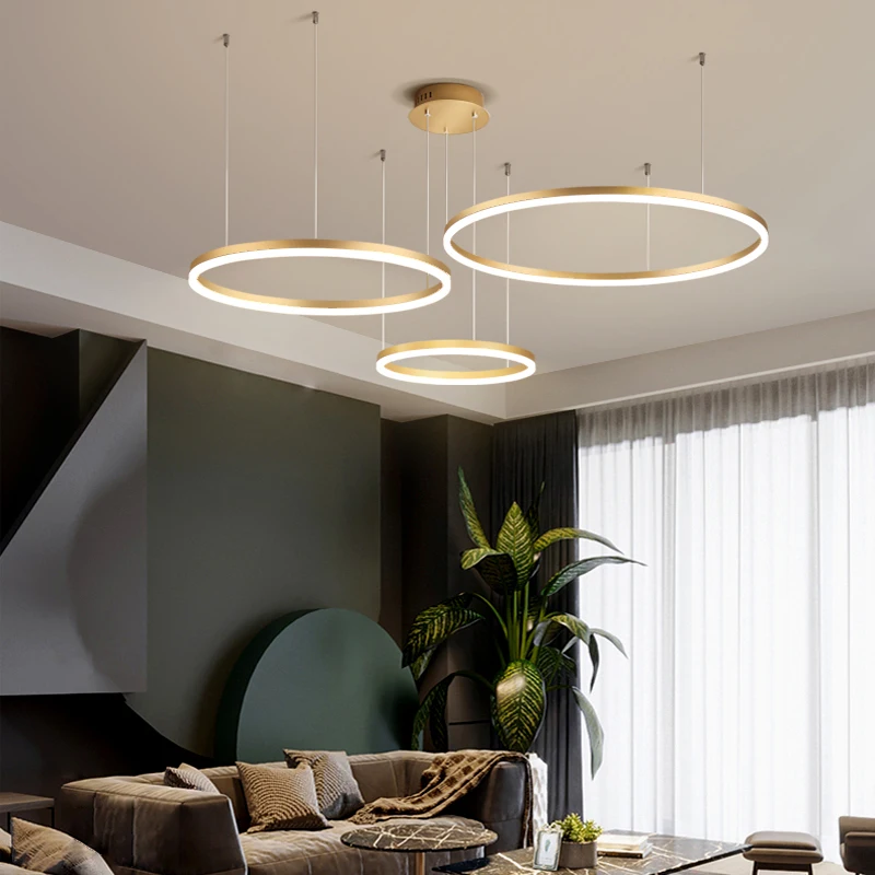 2024 Modern Led Chandelier Home Lighting Brushed Rings Ceiling Mounted Chandelier Lighting Hanging Lamp Gold&Coffee color - Image 5