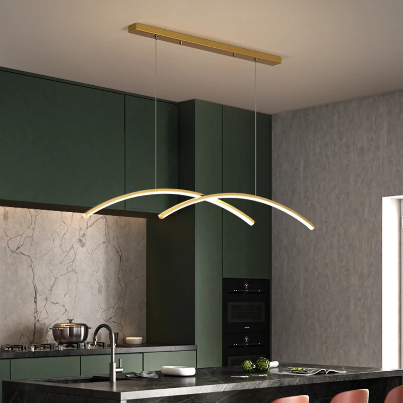 Dining table room bar table chandelier Nordic restaurant lustre minimalist long lines light luxury modern Hanging lamps led - Image 2