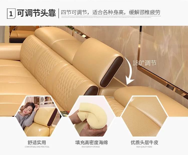 Living Room Sofa set furniture real genuine cow leather sofa recliner speaker bluetooth puff asiento muebles de sala canape cama - Image 5