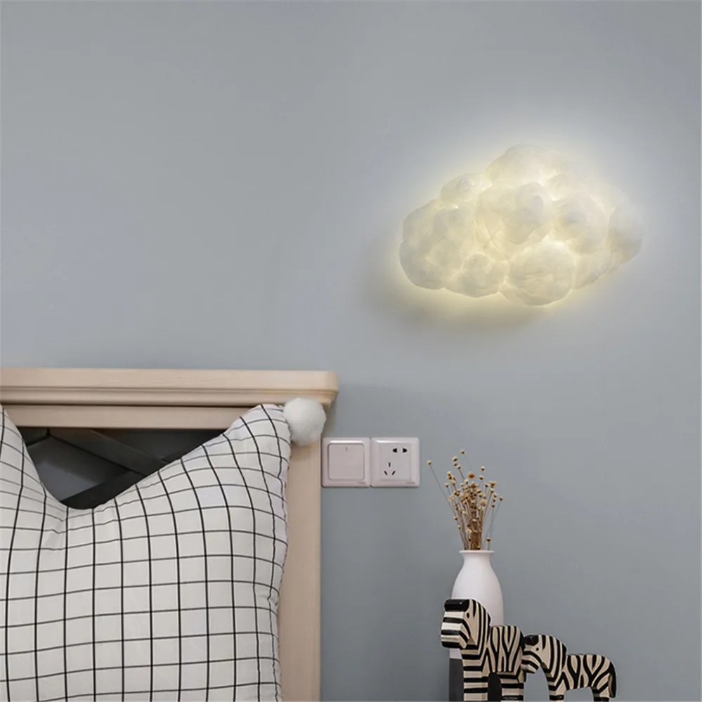 Nordic Imitation Silk Cloud Led Wall Lamp Creative Children Bedroom Bedside Lamps Kids Home Deco Wall Sconce Light Fixture E27 - Image 5