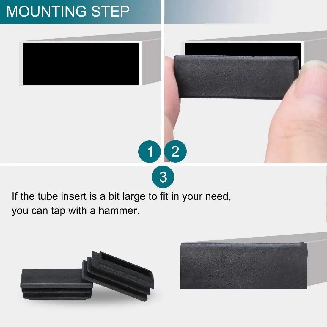 12Pcs Rectangle Chair End Caps Tubing Plug Cap for Furniture Glide Prevention Plastic Post End Insert Chair/Desk Tube Protector - Image 3