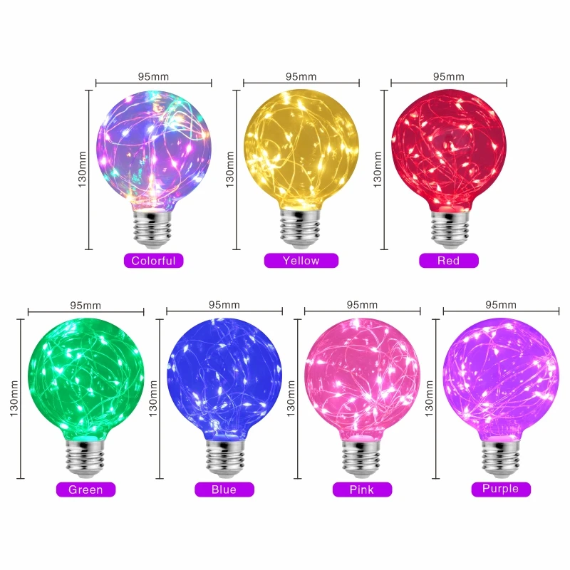 LED Edison String Night Light Bulb E27 110V 220V G95 Colorful Round Globe Glass RGB Copper Wire Bulb Home Decor Holiday Lamp - Image 2
