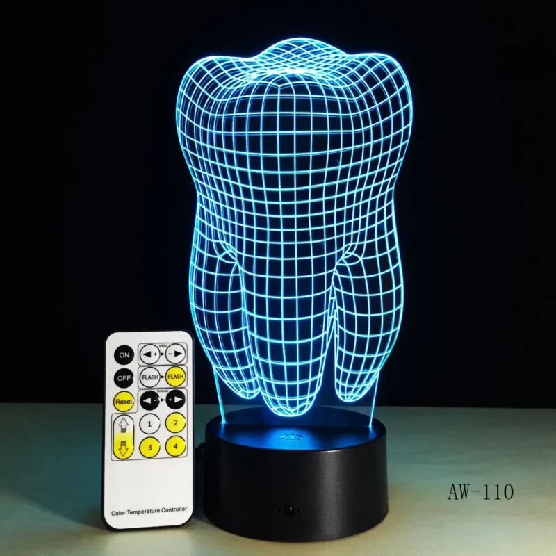Illusion Tooth 3D LED Night Light Colorful Kids Baby Bedroom Atmosphere Touch Table Cool Lamp as Gift for Dentist AW-110