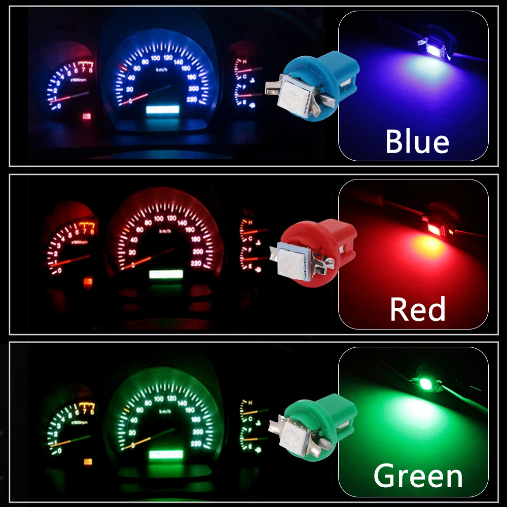 10Pcs LED Light Car Gauge Speed Dash Bulb Dashboard instrument Light Wedge Interior Lamp B8.5D 509T B8.5 5050 Led 1 SMD T5 Lamp - Image 2
