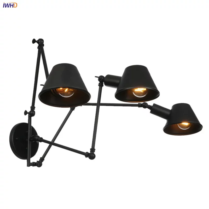 IWHD 3 Heads Swing Long Arm LED Wall Light bedroom Stair Beside Loft Style Industrial Vintage Wall Lamp Sconce Edison Luminaire