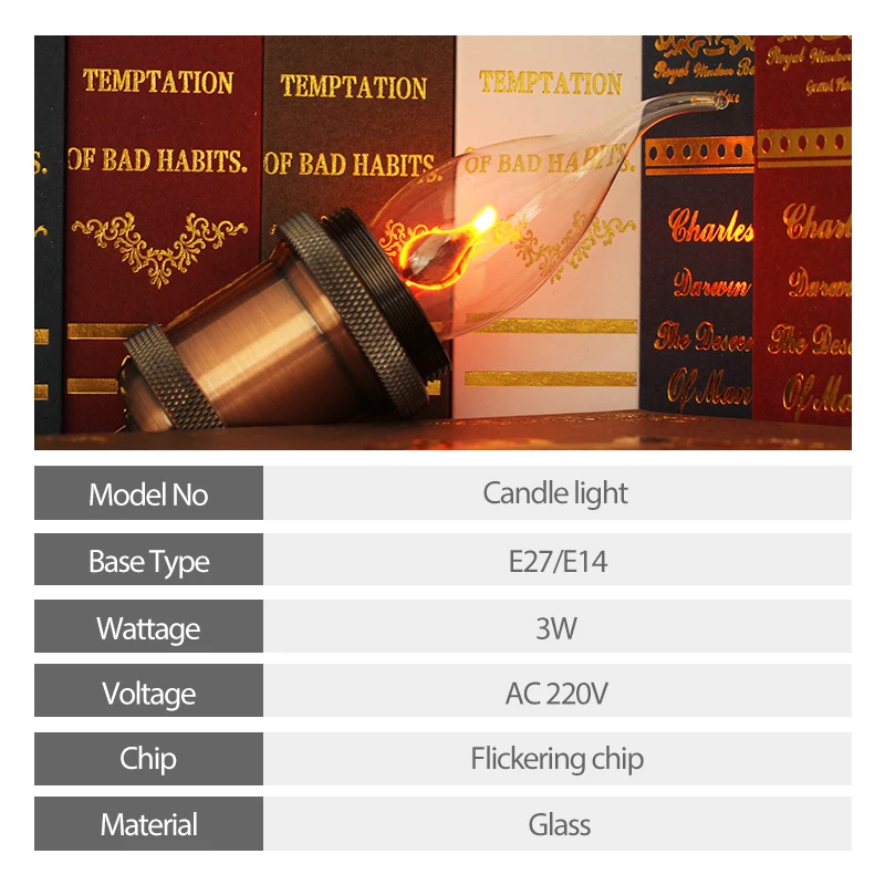 LED Candle Light Bulb Flicker Flame E14 E27 Edison Emulation Fire Lighting Vintage 3W AC220V Tail Retro Decor Energy Saving Lamp - Image 5
