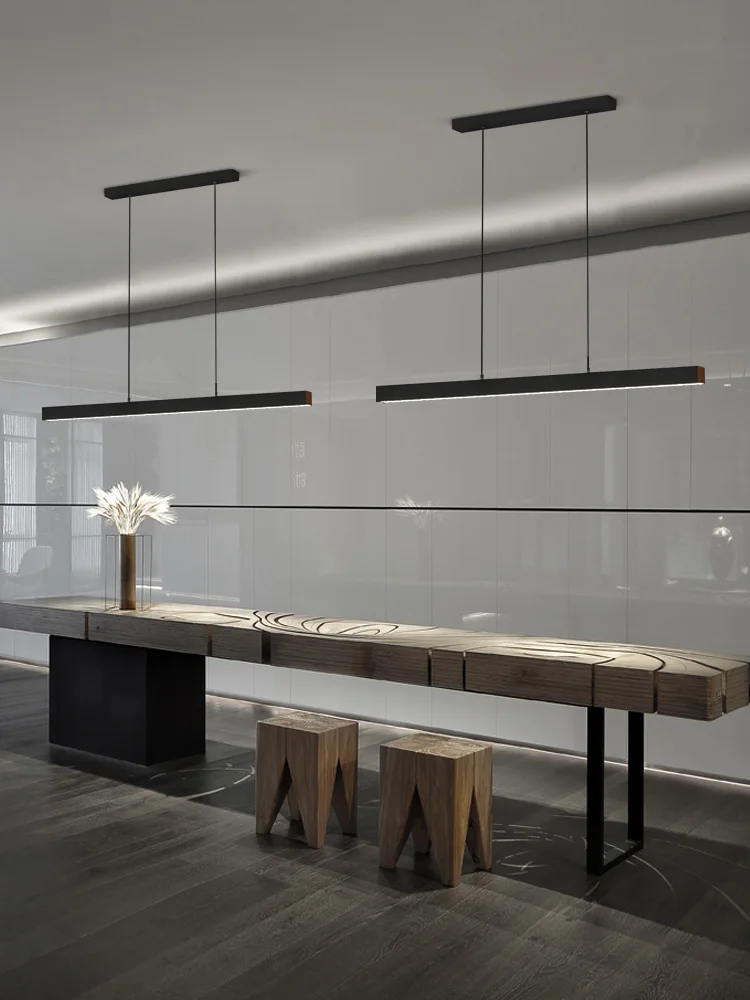 Designer dining room chandelier simple modern Nordic dining table bar table lamp minimalist led long office chandelier - Image 2