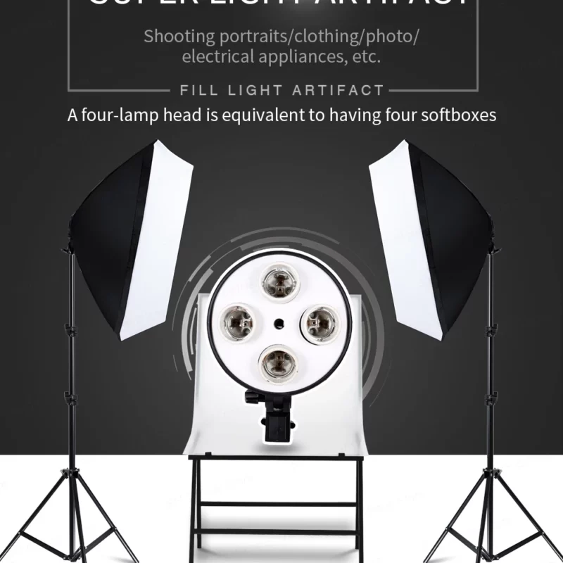 Softbox Lighting Kit Photography Continuous 45/135W Bulbs 4in1 Bulb Socket Light Suit With 2m Tripod Stand Studio Photo