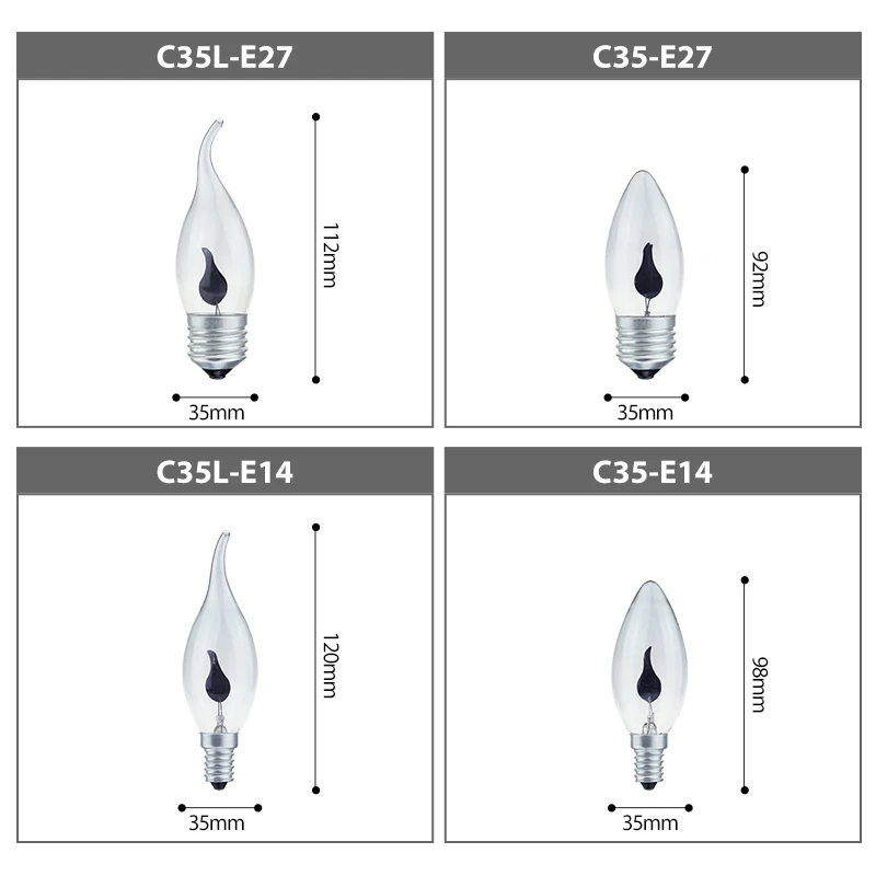 LED Candle Light Bulb Flicker Flame E14 E27 Edison Emulation Fire Lighting Vintage 3W AC220V Tail Retro Decor Energy Saving Lamp - Image 2