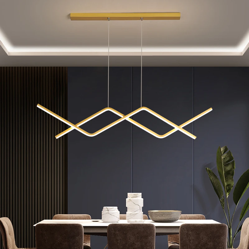 Dining table room bar table chandelier Nordic restaurant lustre minimalist long lines light luxury modern Hanging lamps led - Image 3