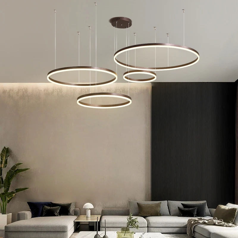 2024 Modern Led Chandelier Home Lighting Brushed Rings Ceiling Mounted Chandelier Lighting Hanging Lamp Gold&Coffee color - Image 6