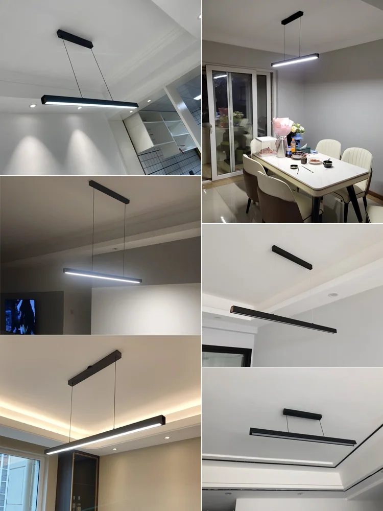 Designer dining room chandelier simple modern Nordic dining table bar table lamp minimalist led long office chandelier - Image 3