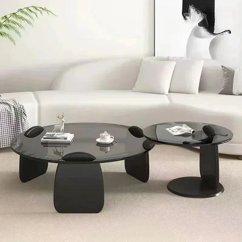 Black Glass Round Table Creative, Living Room Dining Table Easy Clean, Multi Size Coffee Table Set, Side Table Office Cafe Home - Image 3