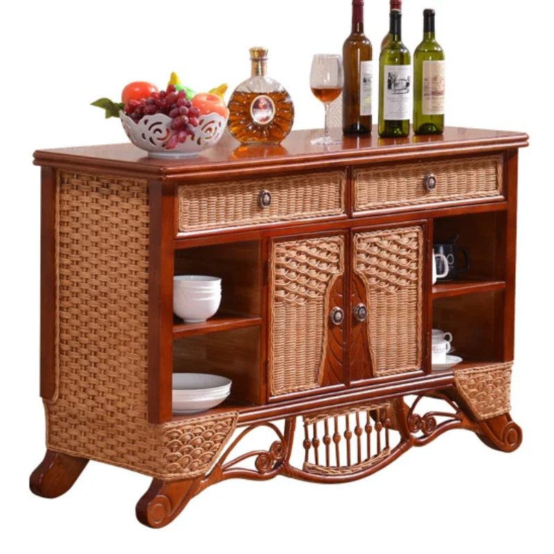 Rattan Storage Cabinet Rattan Buffet Sideboard Cabinet Rattan Southeast Asian Style Furniture Solid Wood Dining Room