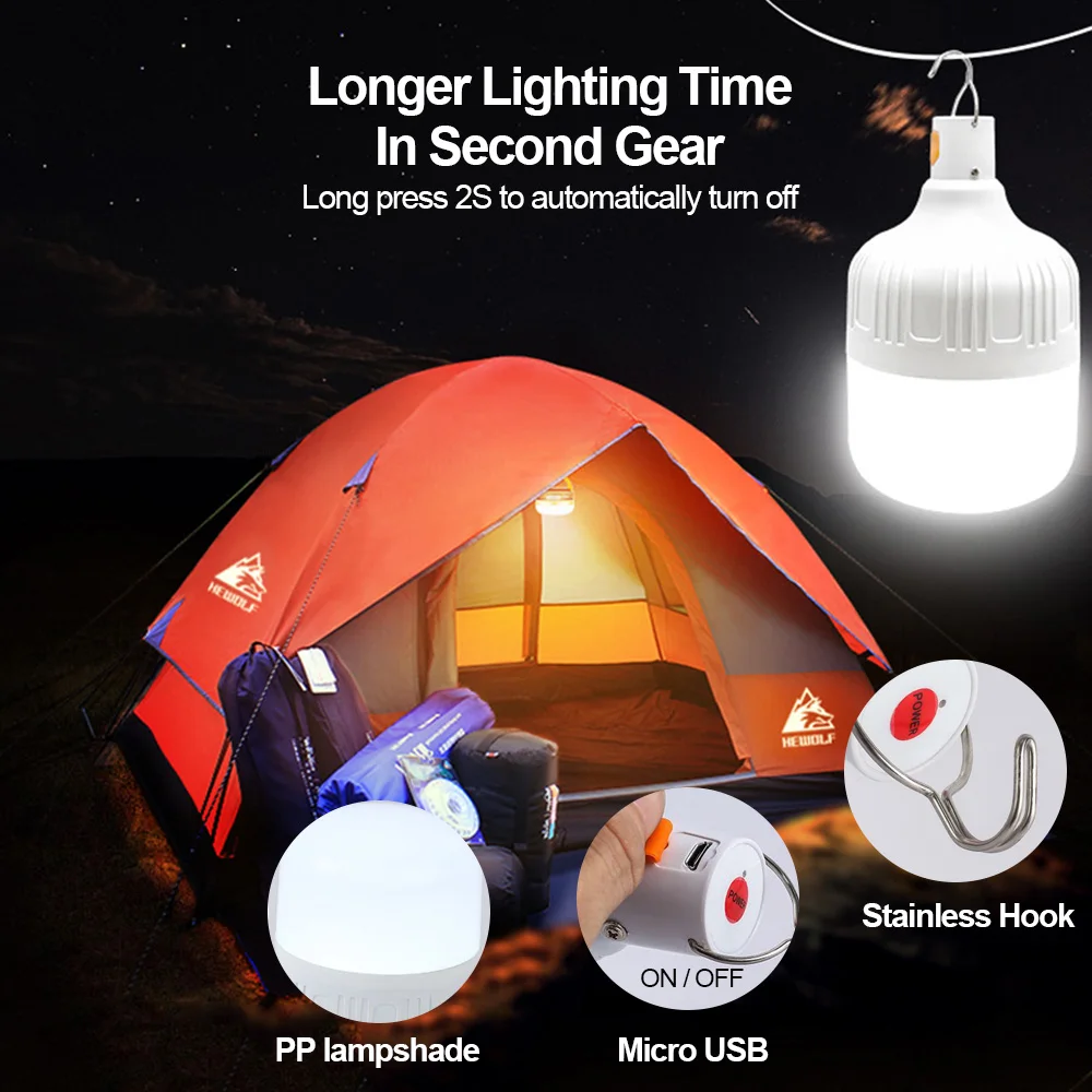Usb Rechargeable Led Bulb Portable Camping Light Bulb Emergency Lighting Flashlight Lights Outdoor Picnics Hanging Tent Light - Image 3