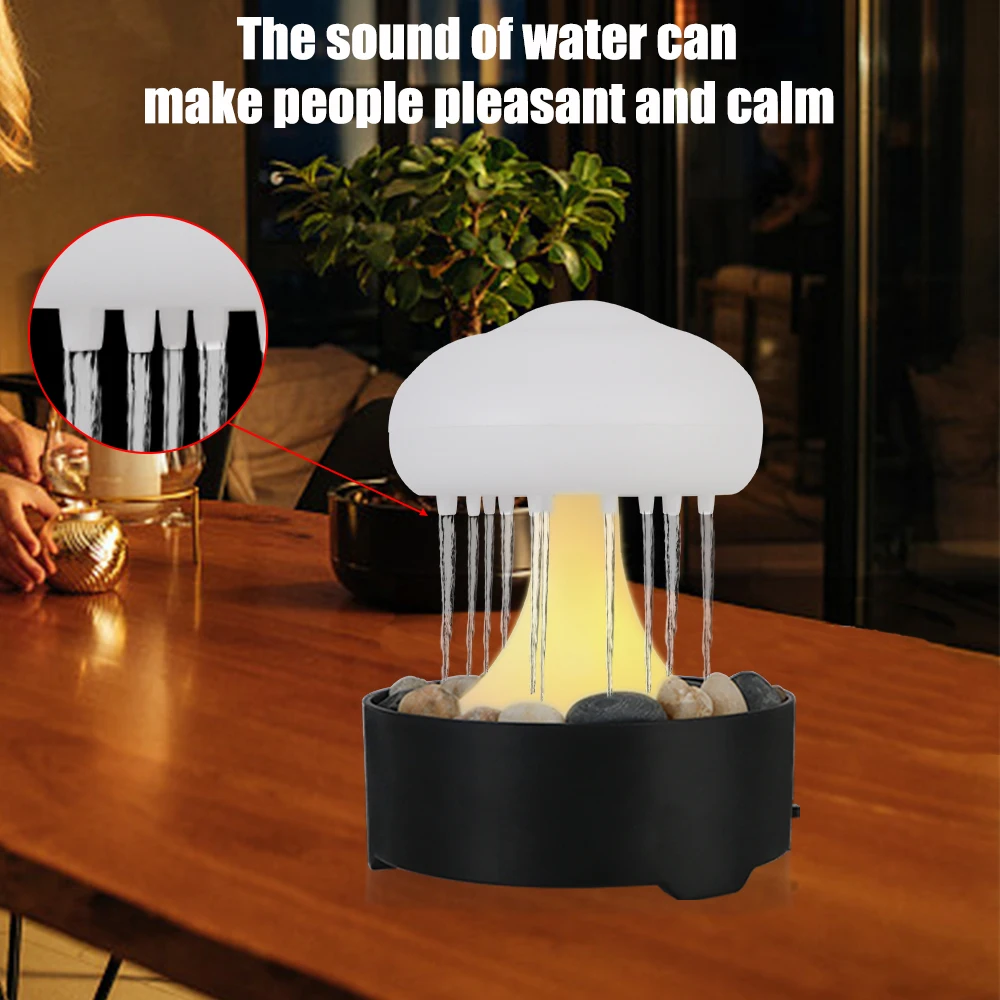 Fountain Light For Home Bedroom Electric Portable Warm White Lights Mushroom Lamp Rain Cloud Night Light Ambient Decorative - Image 4