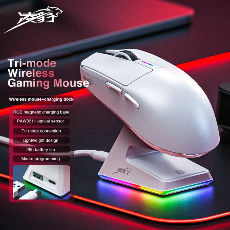 LB-M6 PAW3311 Bluetooth Mouse with Touch Magnetic Charging Dock 57g Ultra-Light 12000 DPI Triple Mode Gaming Mouse