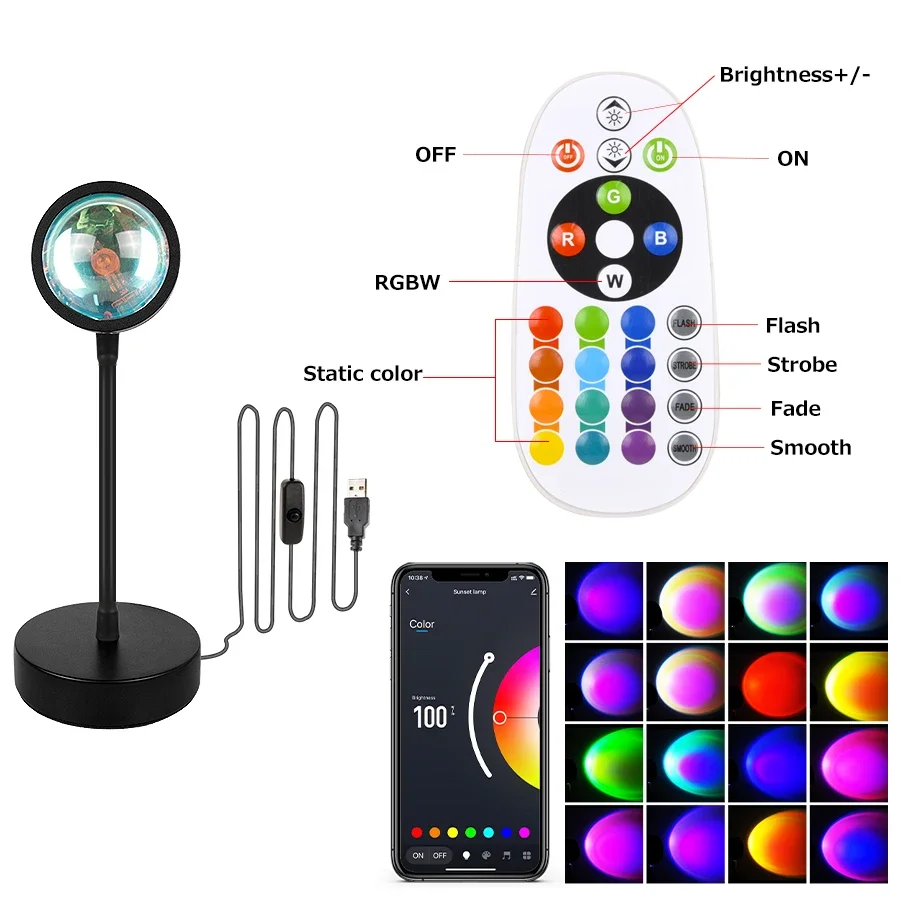 Tuya Smart Sunset Lamp USB Projector LED Night light with Remote Bluetooth App Control Atmosphere Mood Light for Photography - Image 3