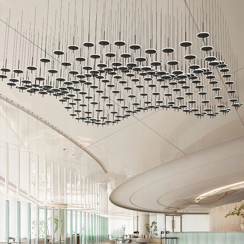 Pendant Lights for Living Room Design Led Modern Black Iron Art Circular Chandelier for Hotel Customized Large Chandeliers