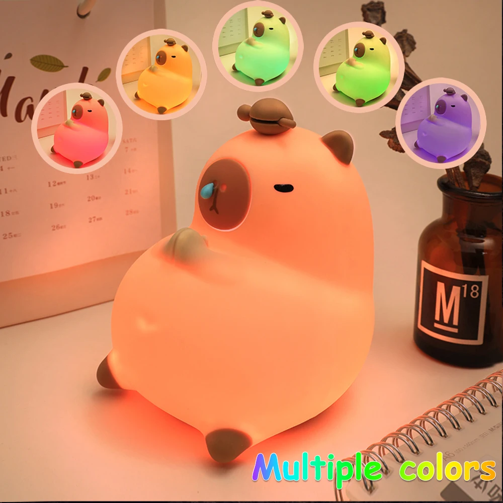 Cute Cartoon Capybara Silicone Night Light USB Rechargeable Timing Dimming Sleep Night Lamp for Children's Room Decor - Image 4