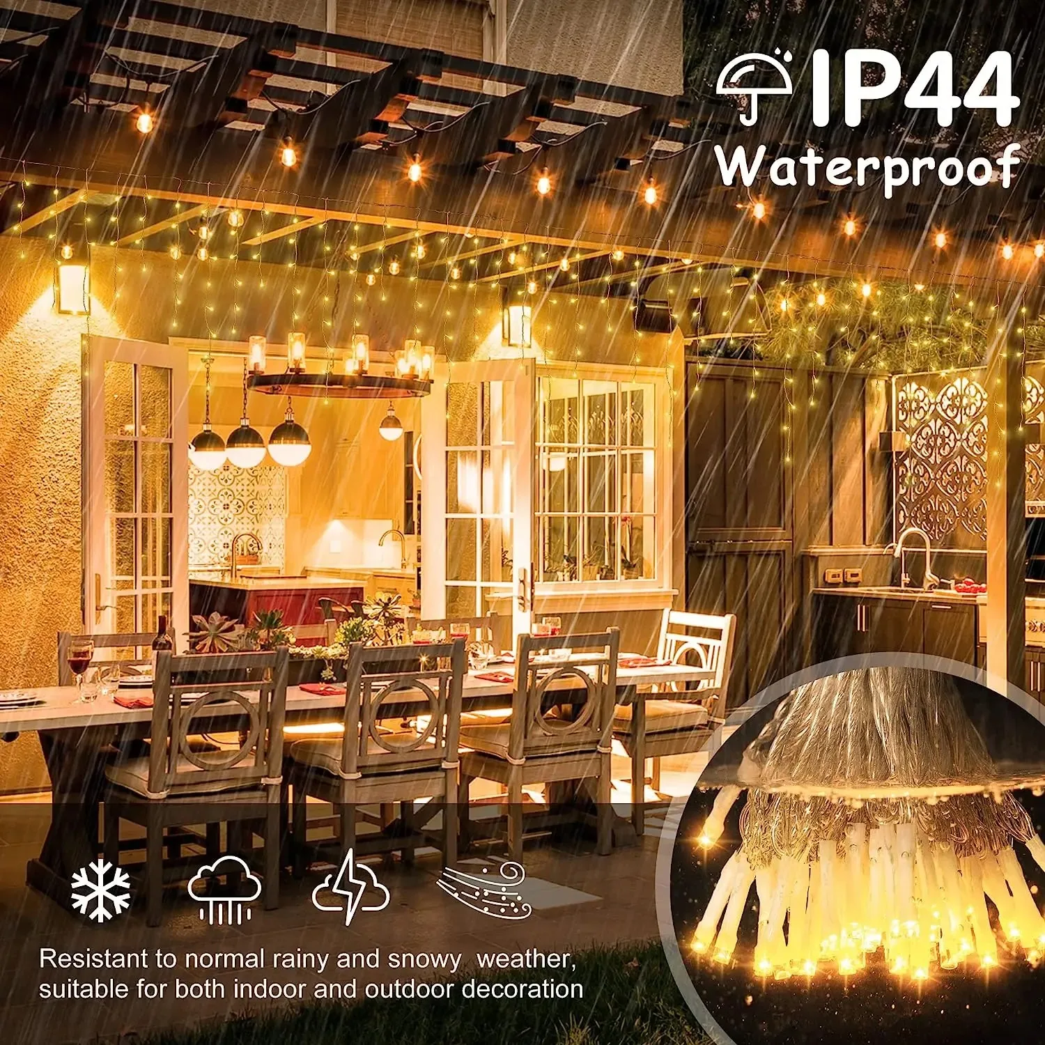 Christmas Decorations Festoon Led Icicle Curtain Lights Outdoor Warm White With White Flash Fairy Light Clear Wire New Year 2025 - Image 6