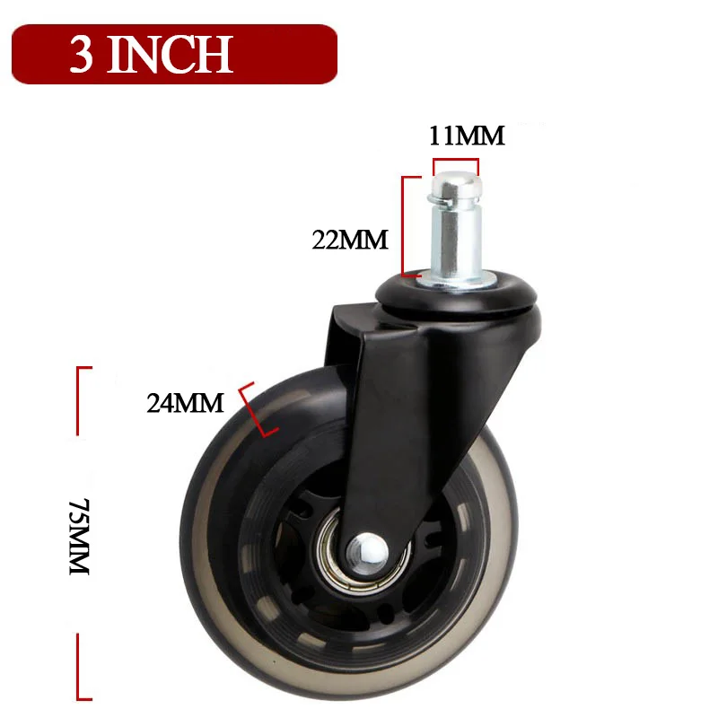 5pcs Office Chair Wheels 2/2.5/3 Inches Soft Rubber Roller Quite Swivel Caster For Game Chairs Replacement Furniture Hardware - Image 4
