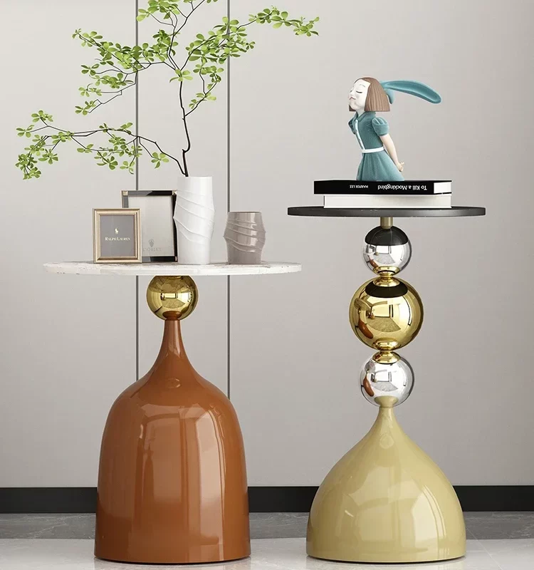 Home creative marble small coffee table living room sofa side table simple modern stainless steel small round table corner