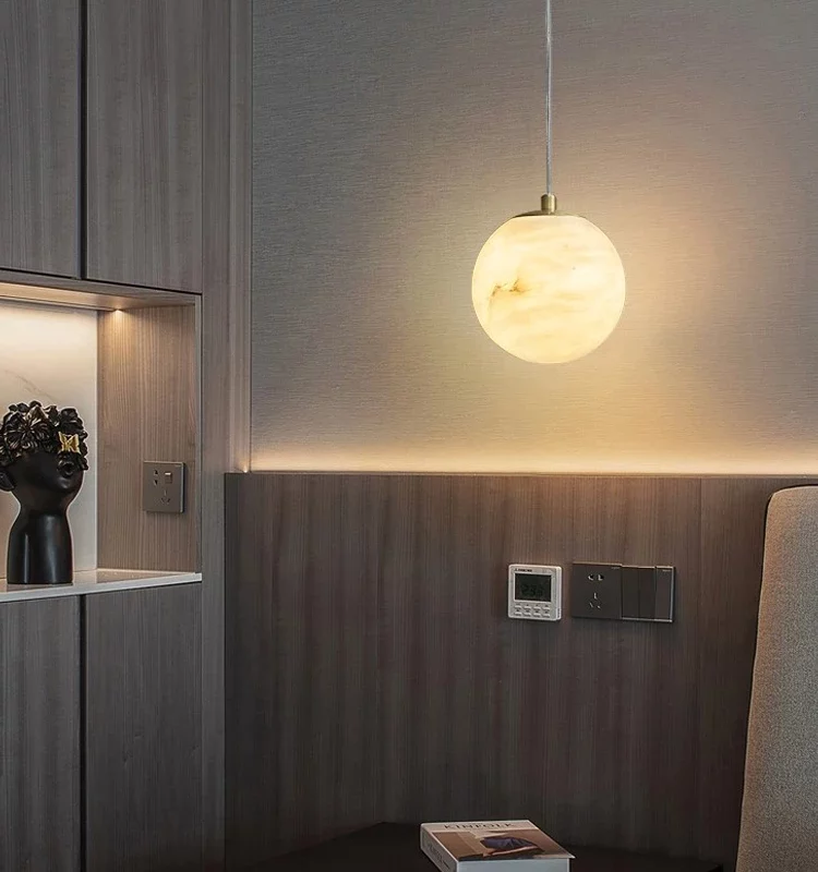 Marble Ball Pendant Lamp Bedroom Bedside Living Room Coffee Shop Indoor Modern Decor LED Single Small Pendant Light Fixture 2024