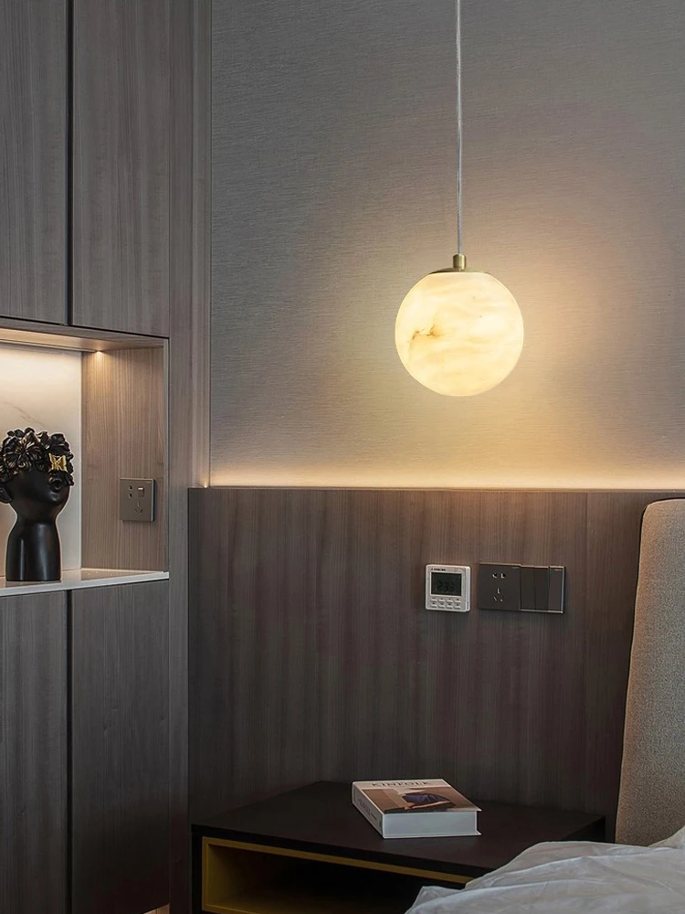 Marble Ball Pendant Lamp Bedroom Bedside Living Room Coffee Shop Indoor Modern Decor LED Single Small Pendant Light Fixture 2024