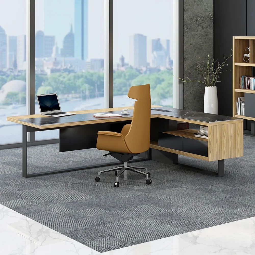 China manufacturer modern luxury mdf melamine wooden manager office table L Shape Ceo Office Executive Desk - Image 2
