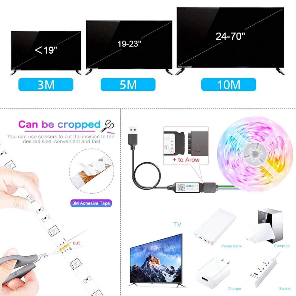 1-30M/100FT USB LED Strip Lights Tuya APP Control Color Changing 5050 RGB TV Backlight Flexible Lamp Tape for Room Decoration - Image 3