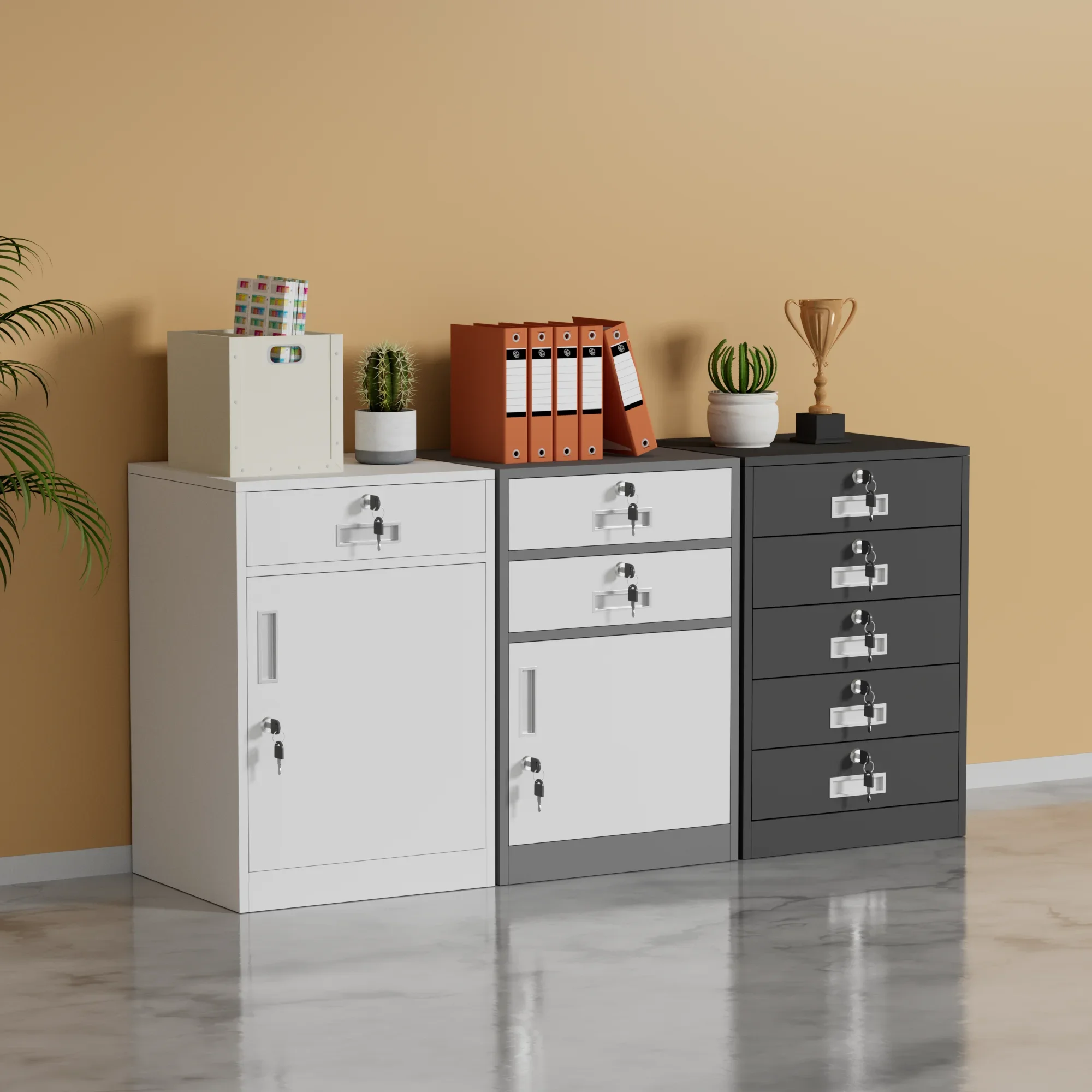 Modern Style Competitive Price Multiple Colors Office Cabinet and Wheels Password Lock File Cabinet with One Drawer - Image 5