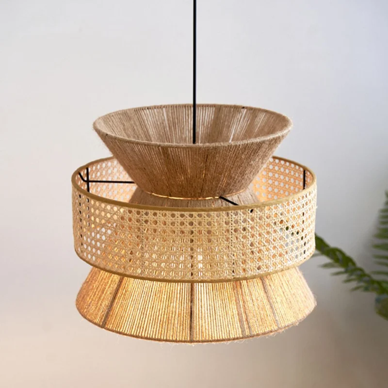 Japanese pendant lights Handmade Hemp Rope Light Homestay Vintage Style rattan lampshade Dining Room Hotel coffee tables Light - Image 5