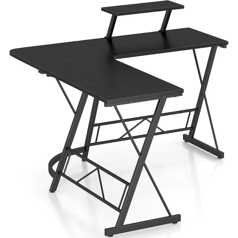 L Shaped Gaming Desk Corner Computer Desk, Home Office Desks Writing Workstation with Large Monitor Stand, Black,51 Inch - Image 5